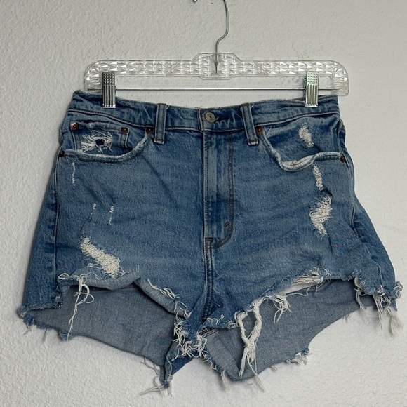 Abercrombie & Fitch Curvy Love The Mom Short High Rise Cut Off Sz 28 Distressed - Picture 1 of 10